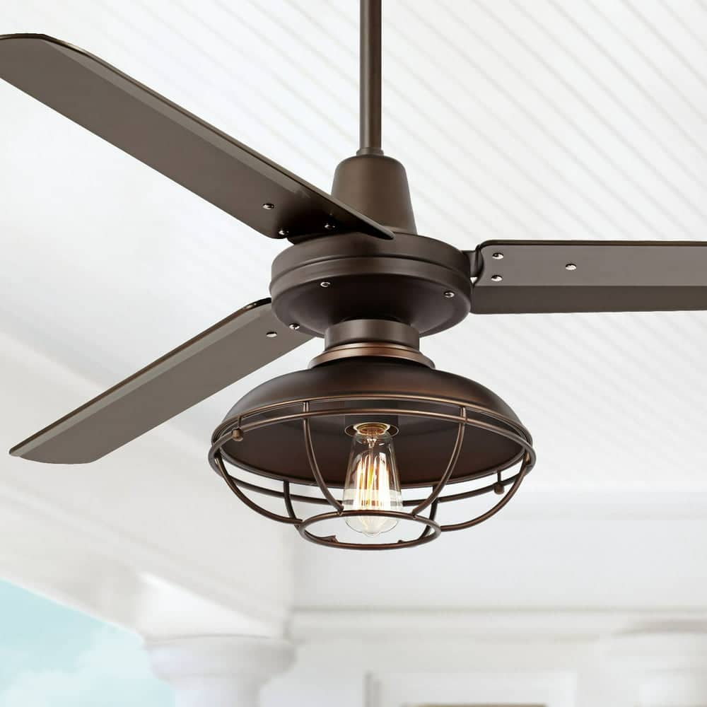 52"  Casa Vieja Industrial Outdoor Ceiling Fan with Light LED Dimmable ...