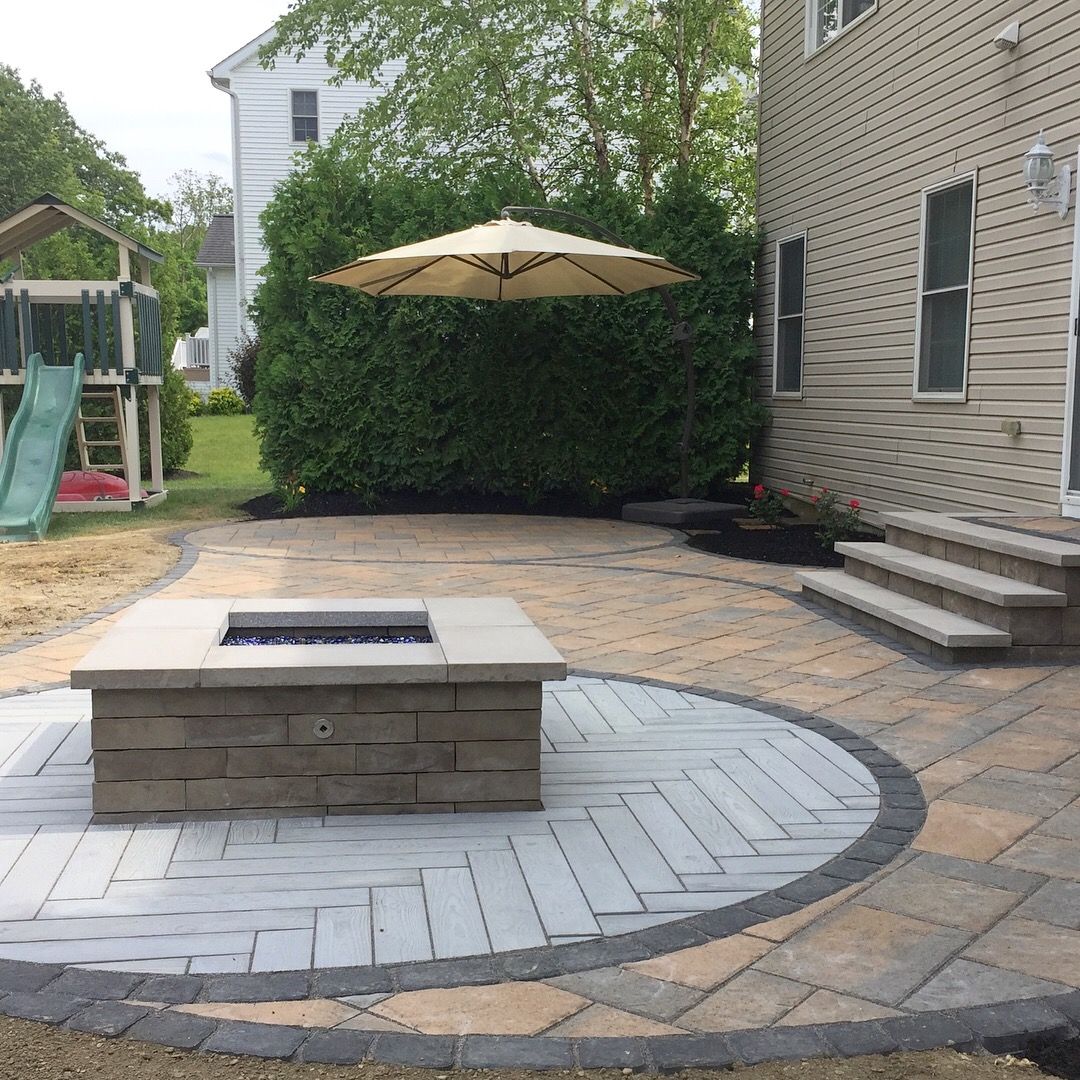 600sf paver patio with a square 120K BTU natural gas fire pit completed ...
