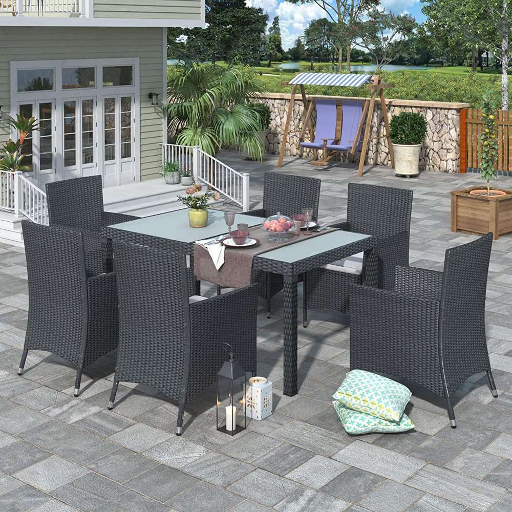 7 Pieces Patio Dining Sets Outdoor Space Saving Rattan Chairs with ...