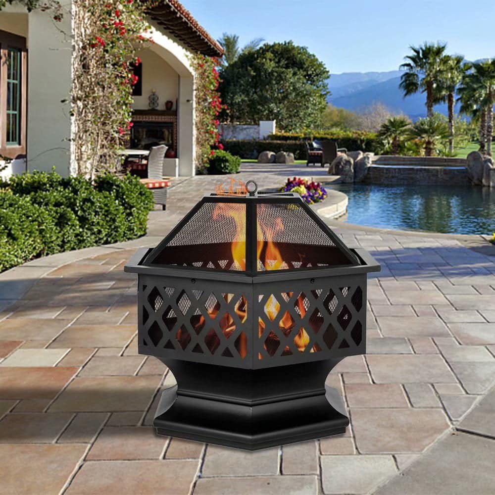 Akoyovwerve 24"  Outdoor Fire Pit for Patio/Pool,Wood Burning Fire Pit ...