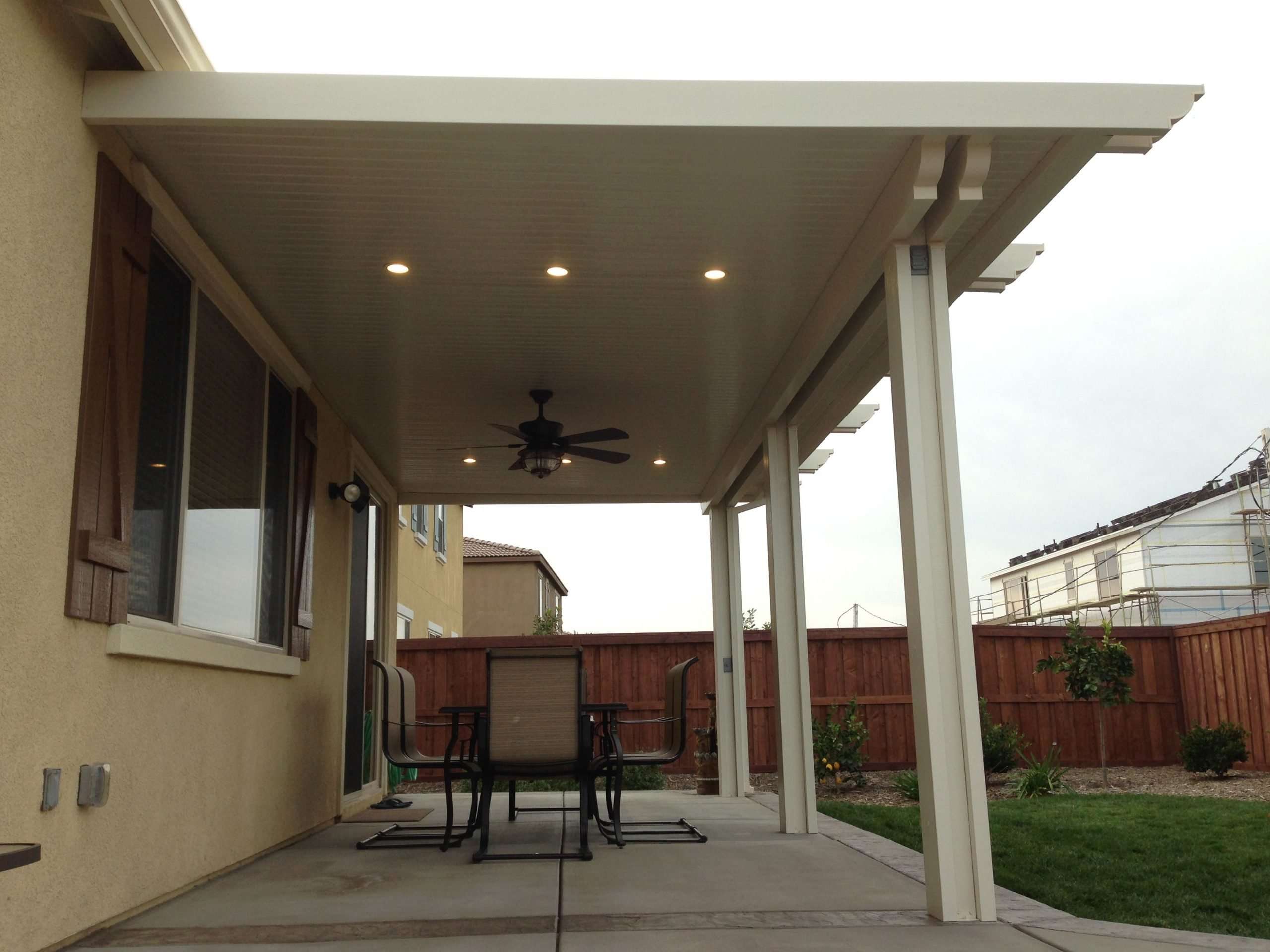 Alumawood patio cover with fan and two lightstrips (canned ...