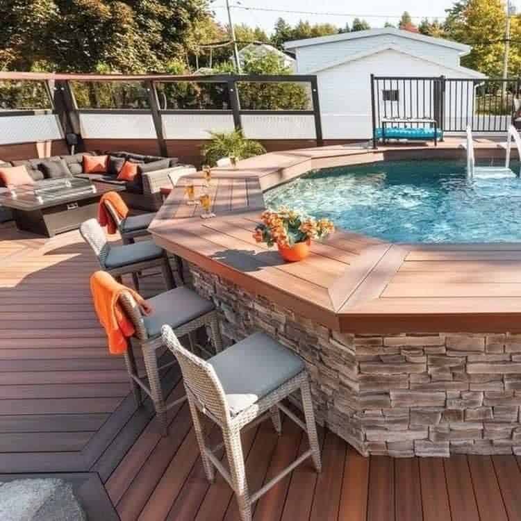 Backyard Above Ground Pool Ideas : Pool Deck Ideas Partial Deck The ...