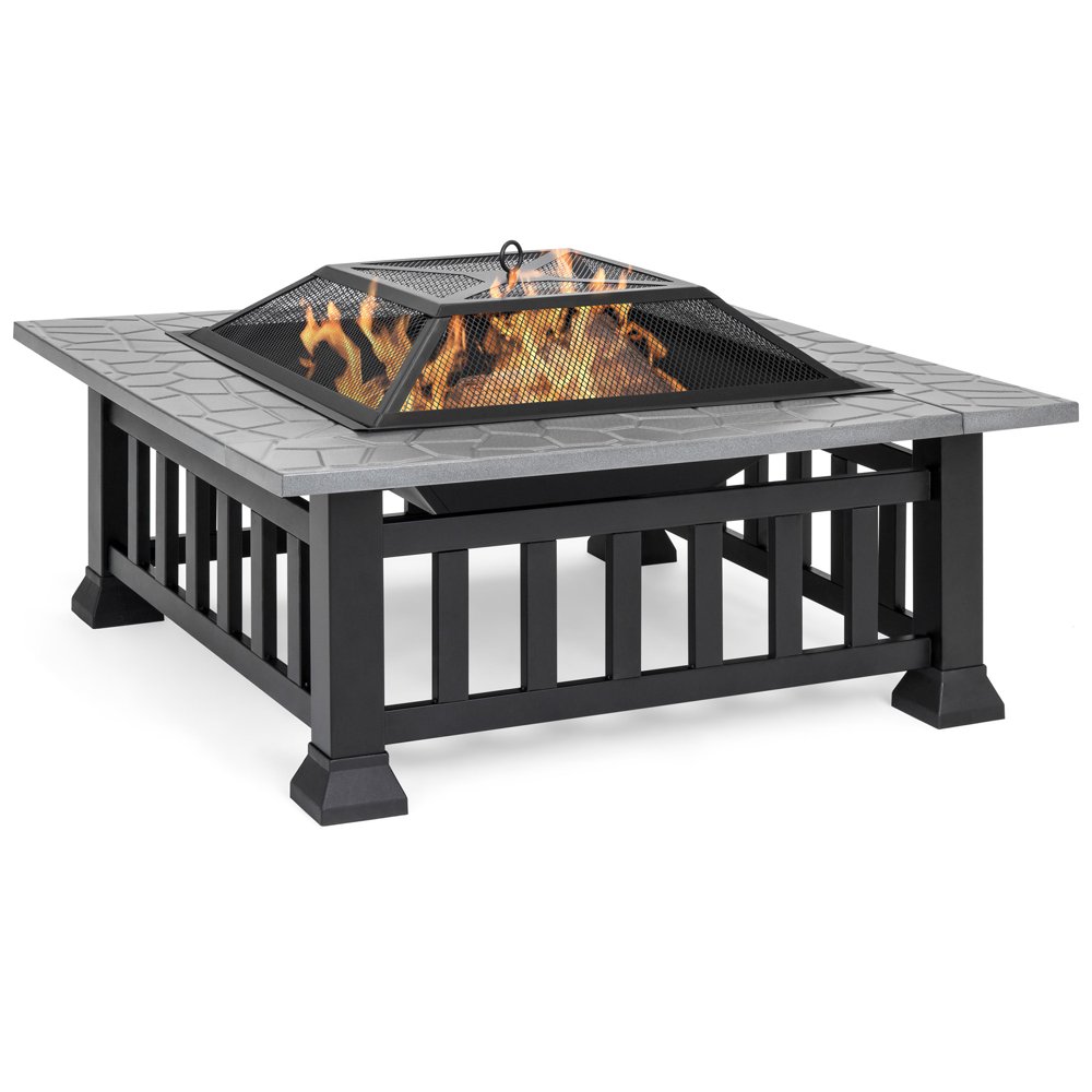 Best Choice Products 32in Outdoor Metal Square Table Top Wood Fire Pit ...