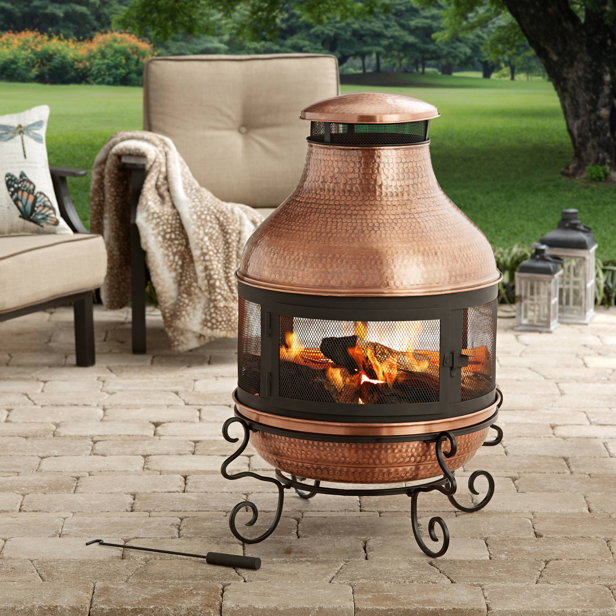 Better Homes and Gardens 39"  Tall Copper Hammered Chiminea Fire Pit ...