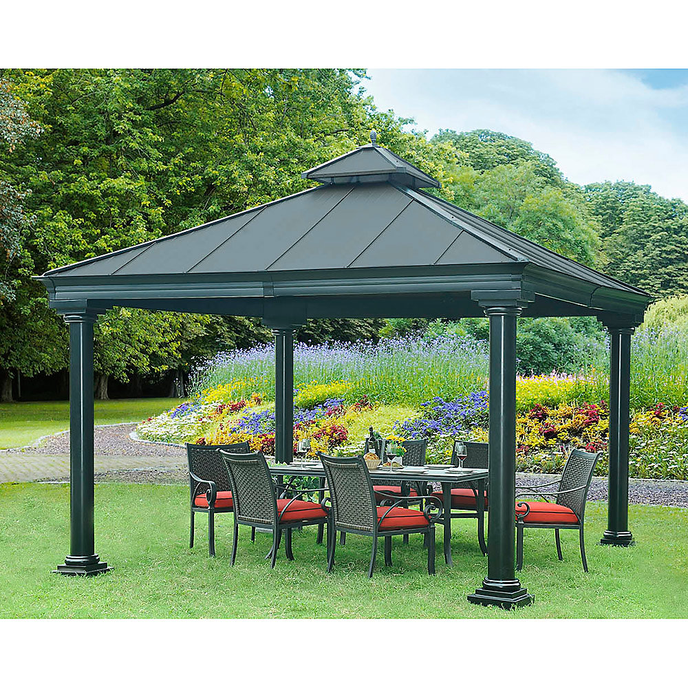 Broadway 12 ft. x 12 ft. Hard Top Gazebo with Vented Canopy in Black