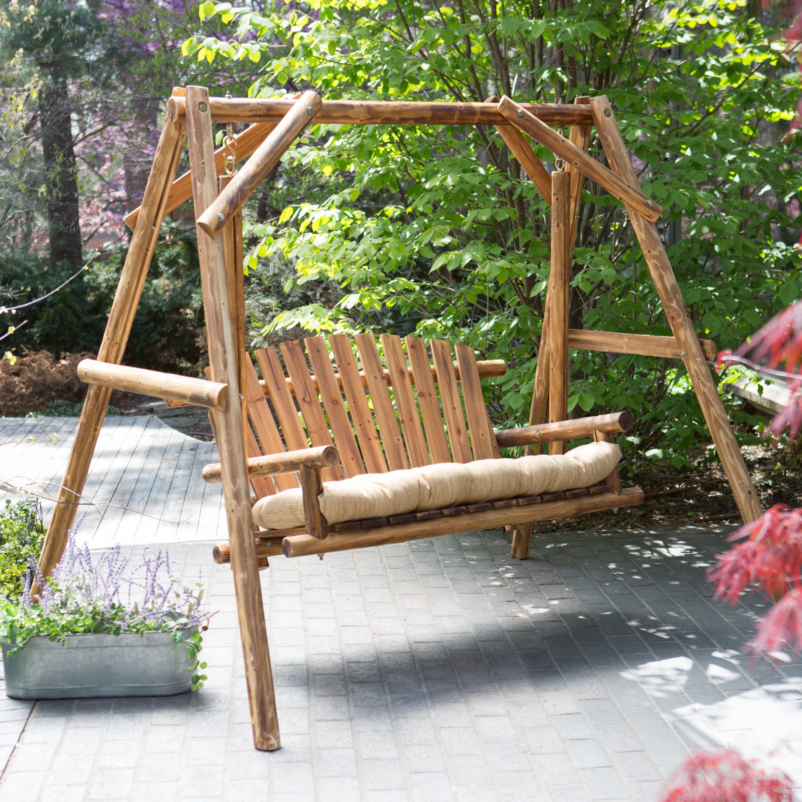 Coral Coast Rustic Oak Log Curved Back Porch Swing and A