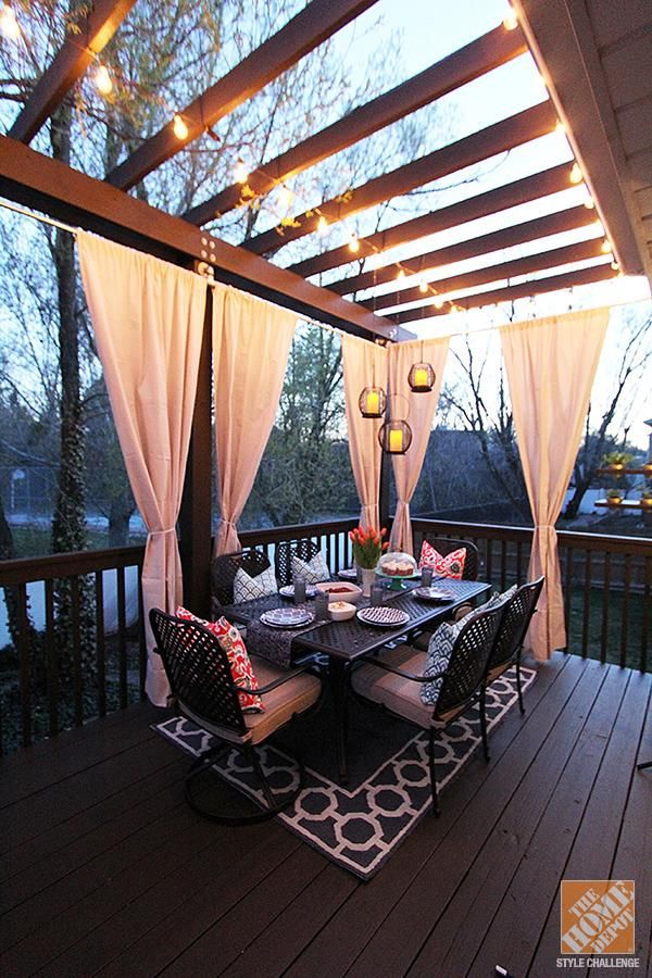 Deck Decorating Ideas: Pergola, Lights and Cement Planters