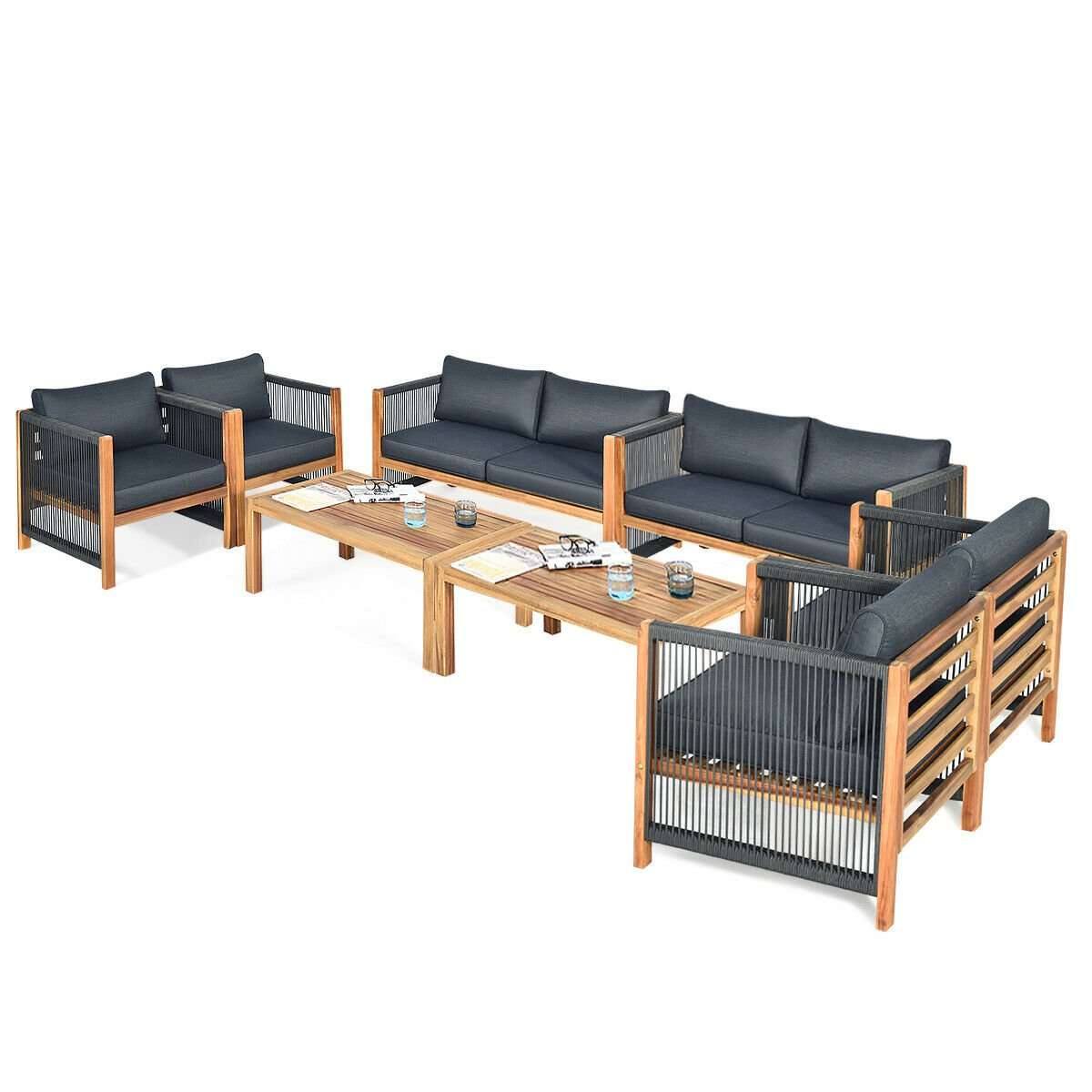 Gymax 8PCS Acacia Wood Outdoor Patio Furniture Set ...