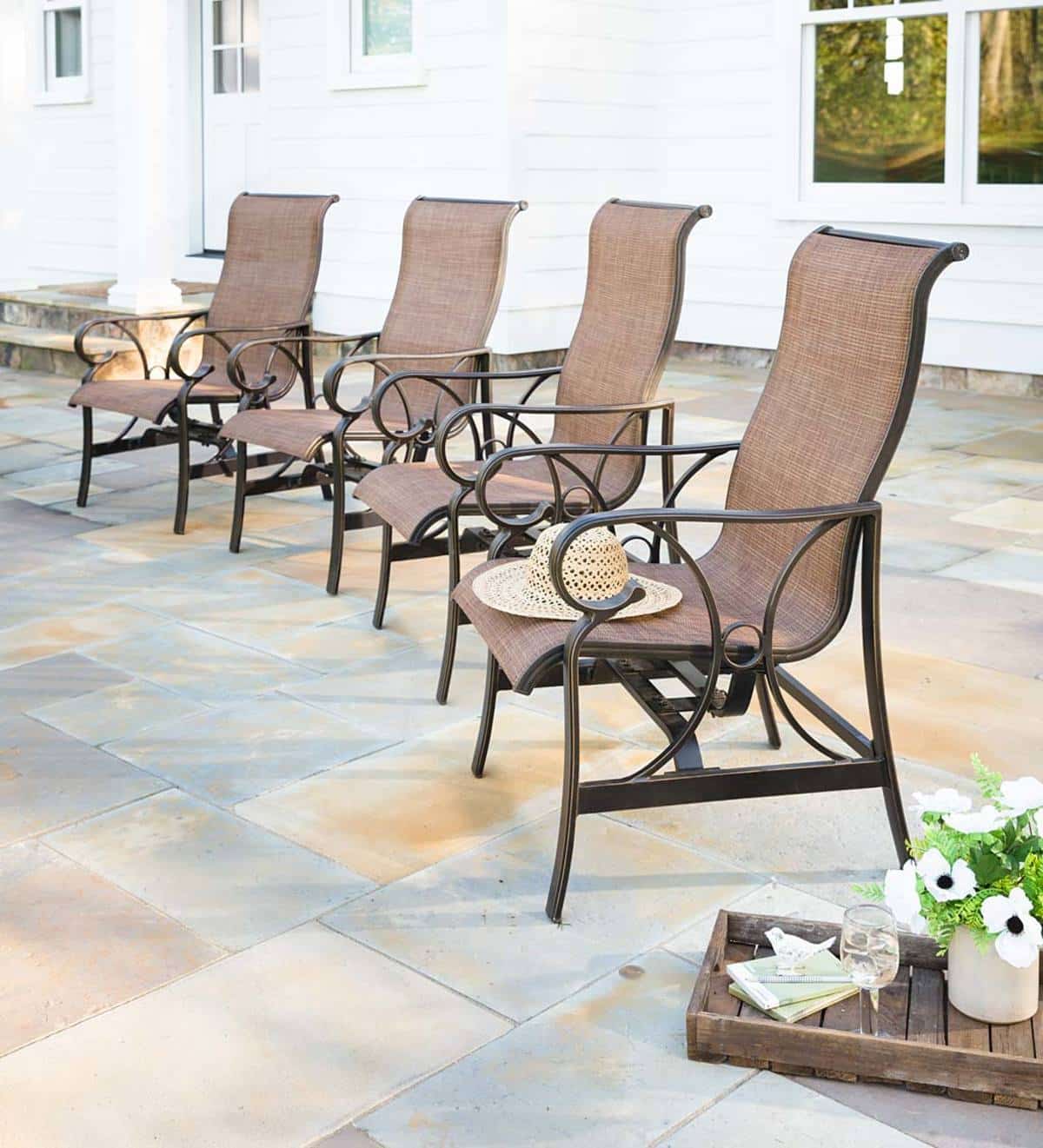 High Back Patio Sling Chairs, Set of 4