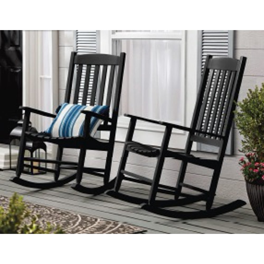Mainstays Outdoor Wood Porch Rocking Chair, Black Color, Weather ...