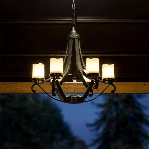 Oasis Collection Black Plastic Outdoor Chandelier with 6 Battery ...