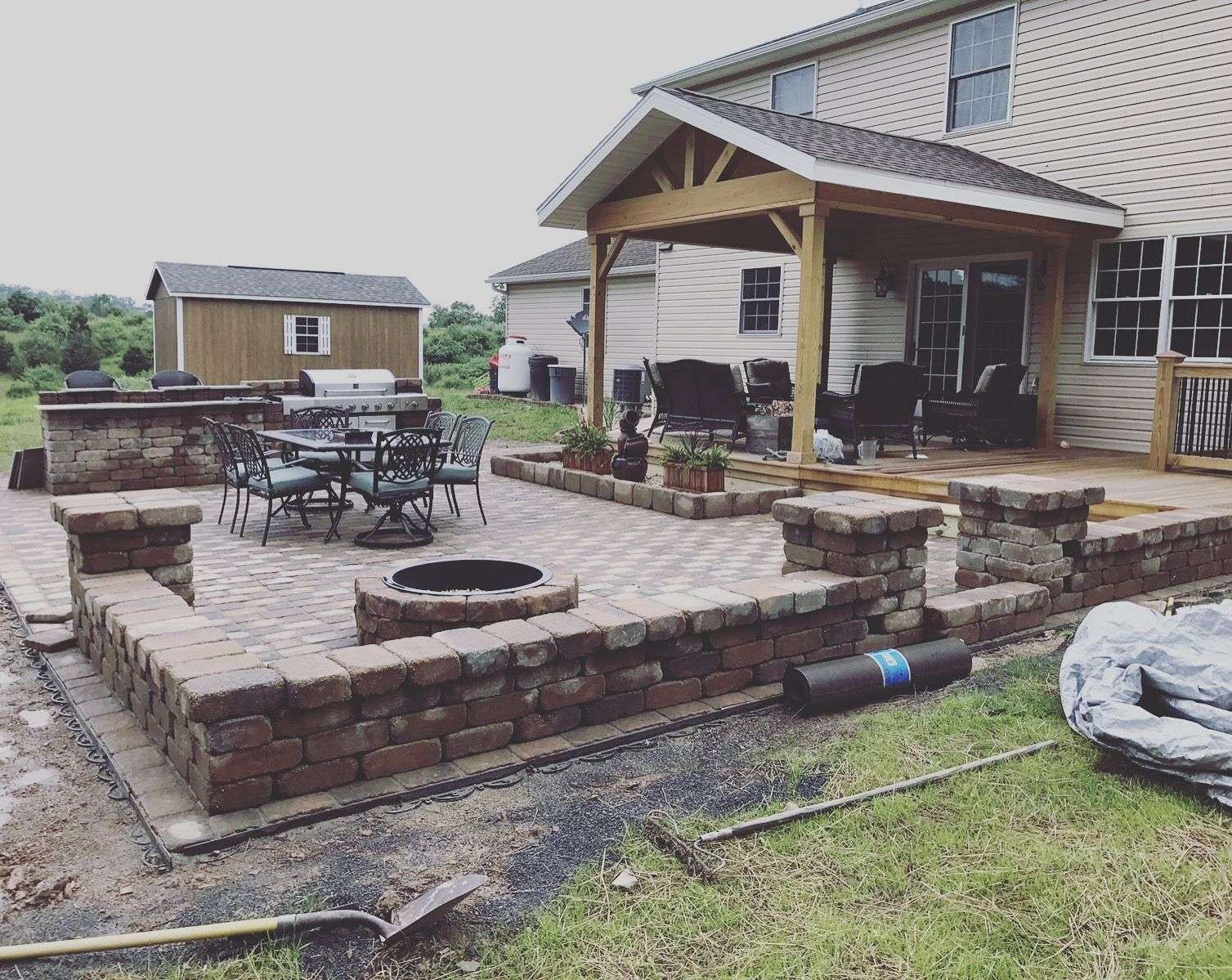 Outdoor patio covered porch deck fire pit grill center ...