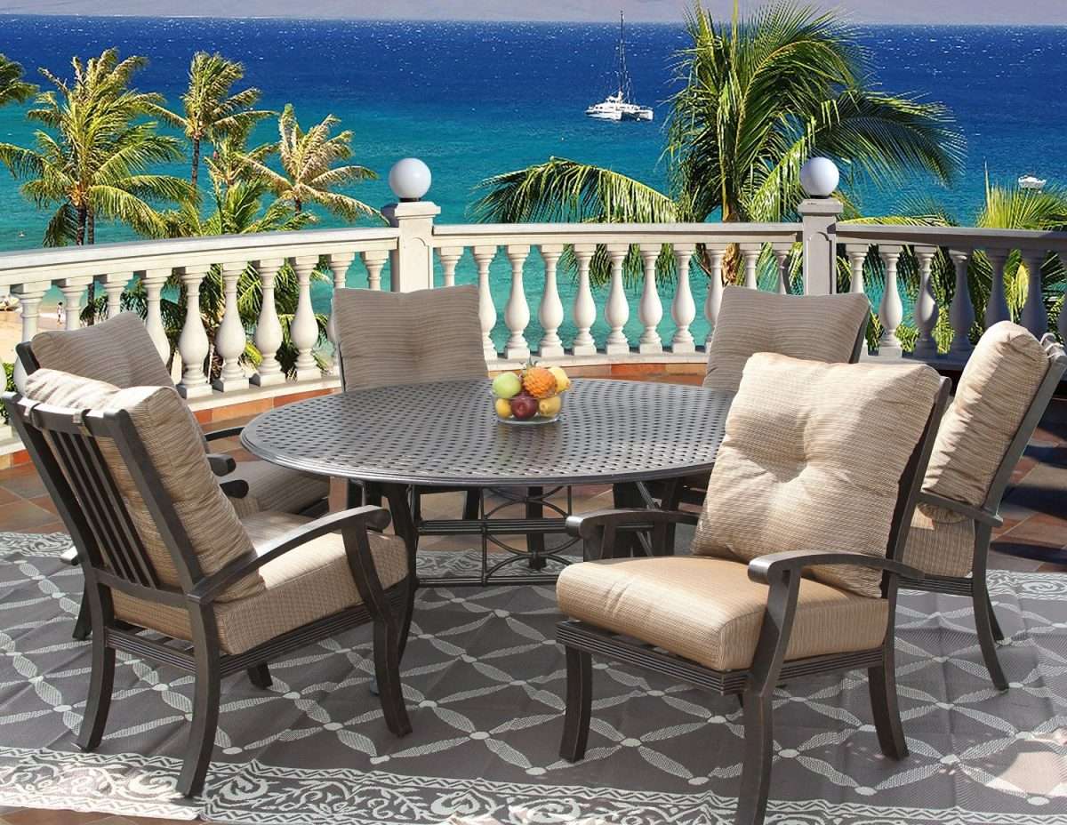 Outdoor Patio Furniture 7pc Dining Set for 6 Person with 71"  Round ...