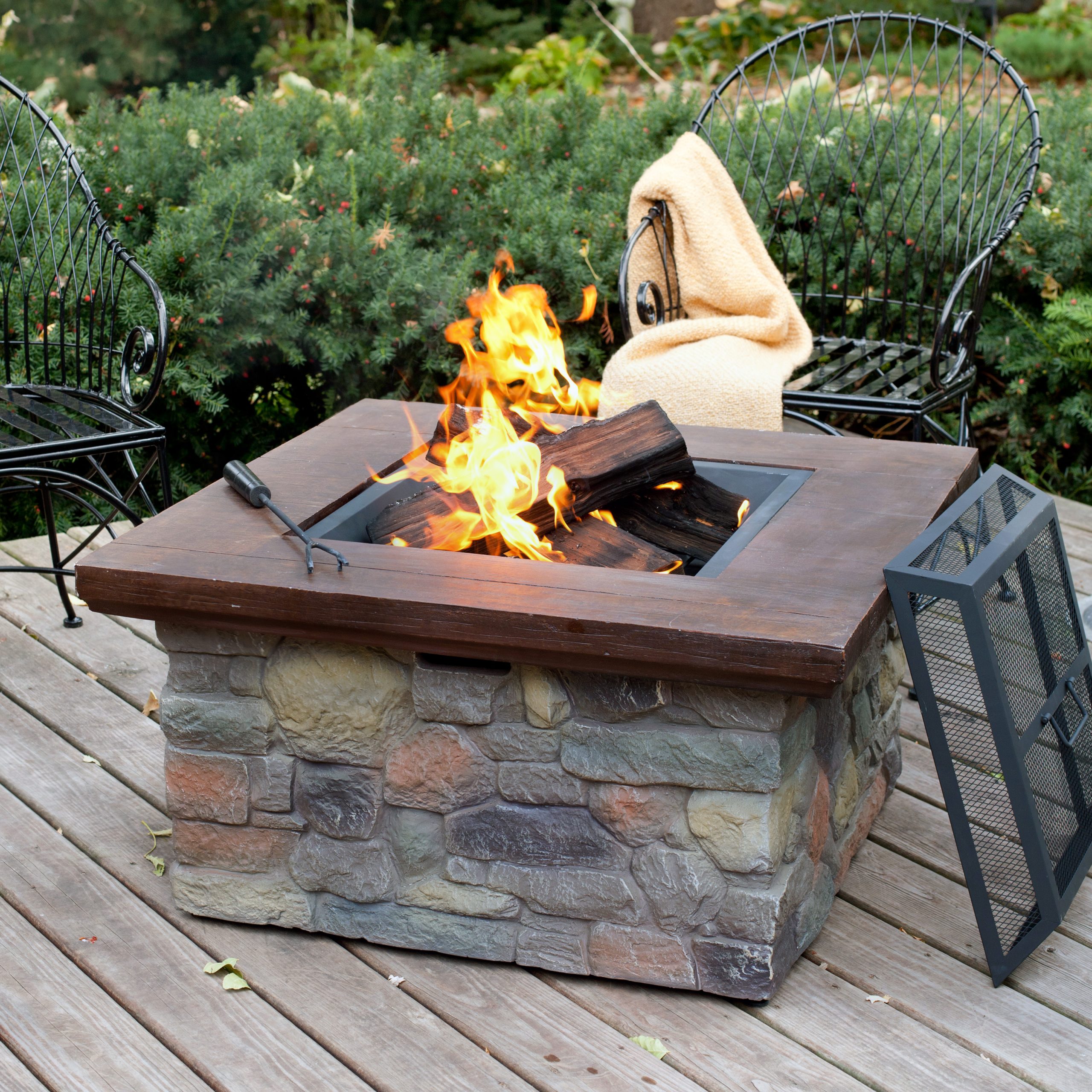 Red Ember Sheridan 35 in. Square Wood Burning Fire Pit Table