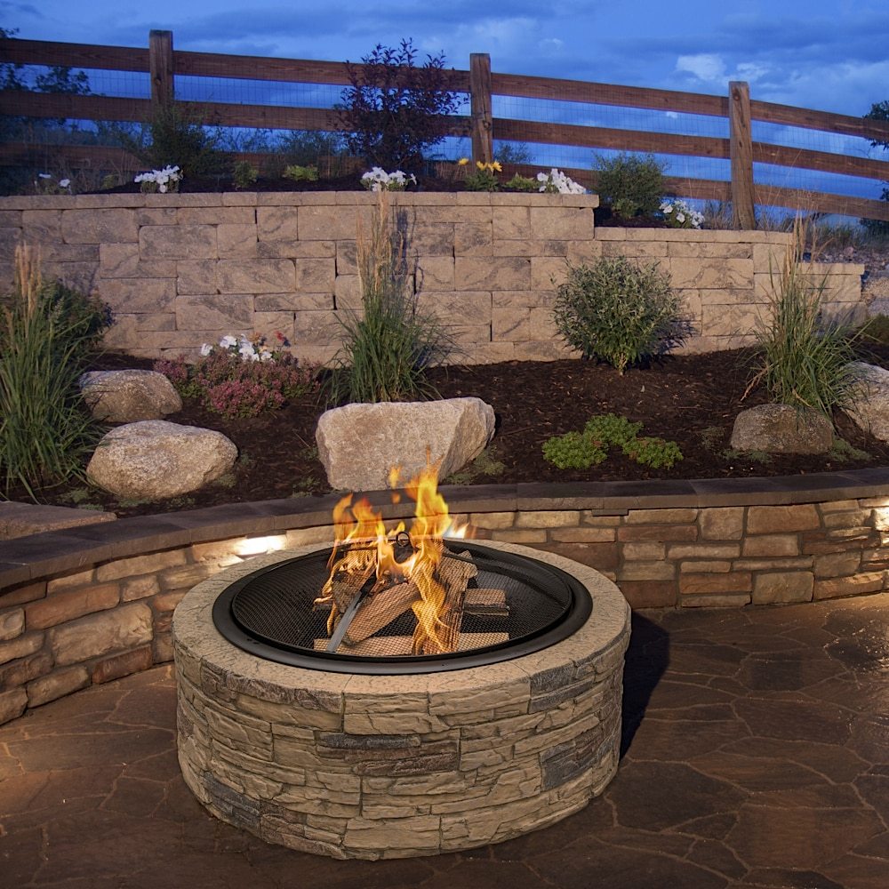 Round Fire Pit Cast Stone Outdoor Patio Deck Warming Party