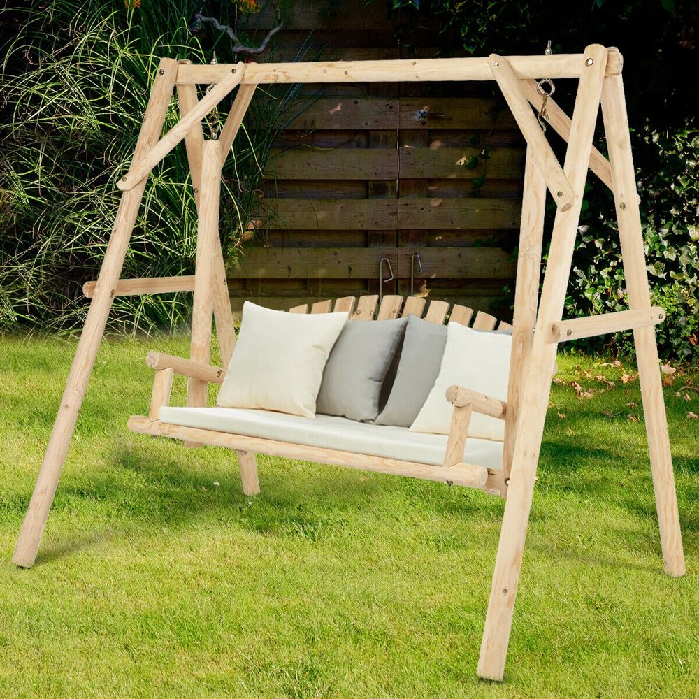 Rustic Wooden Porch Swing Bench with A