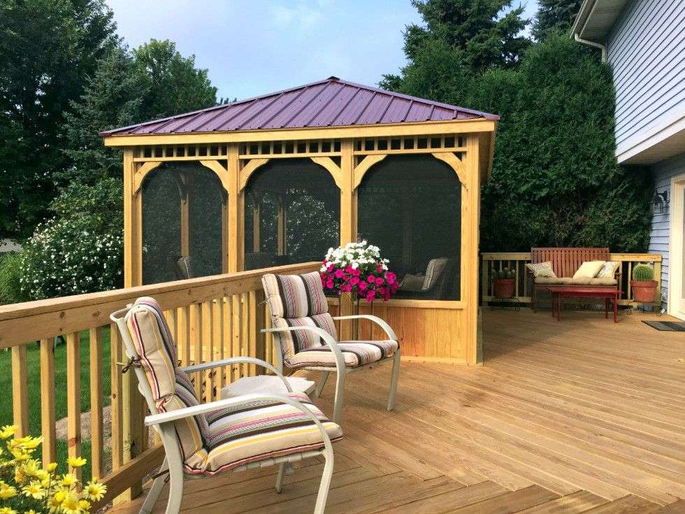 Screened Gazebo on Deck with Kneewall Rails and Contrasting Roof, by ...
