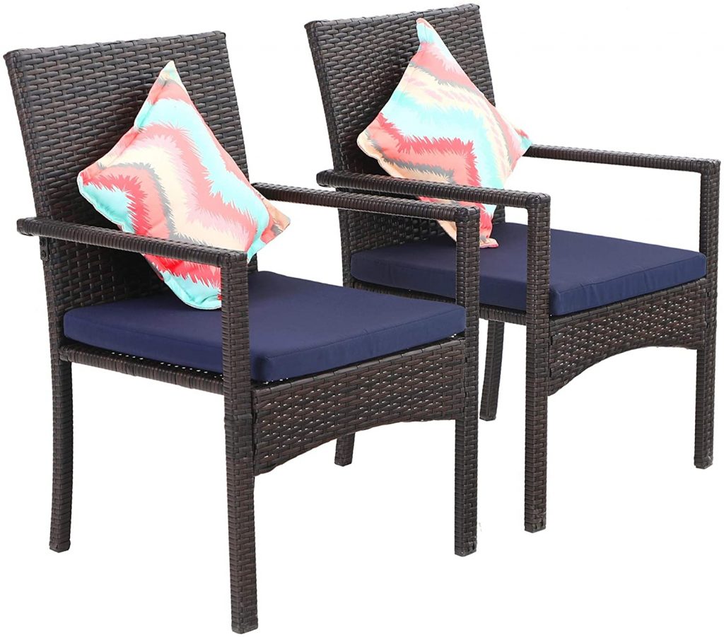 Sophia &  William Patio Outdoor 2 Pieces Dining Chairs, Brown PE Rattan ...