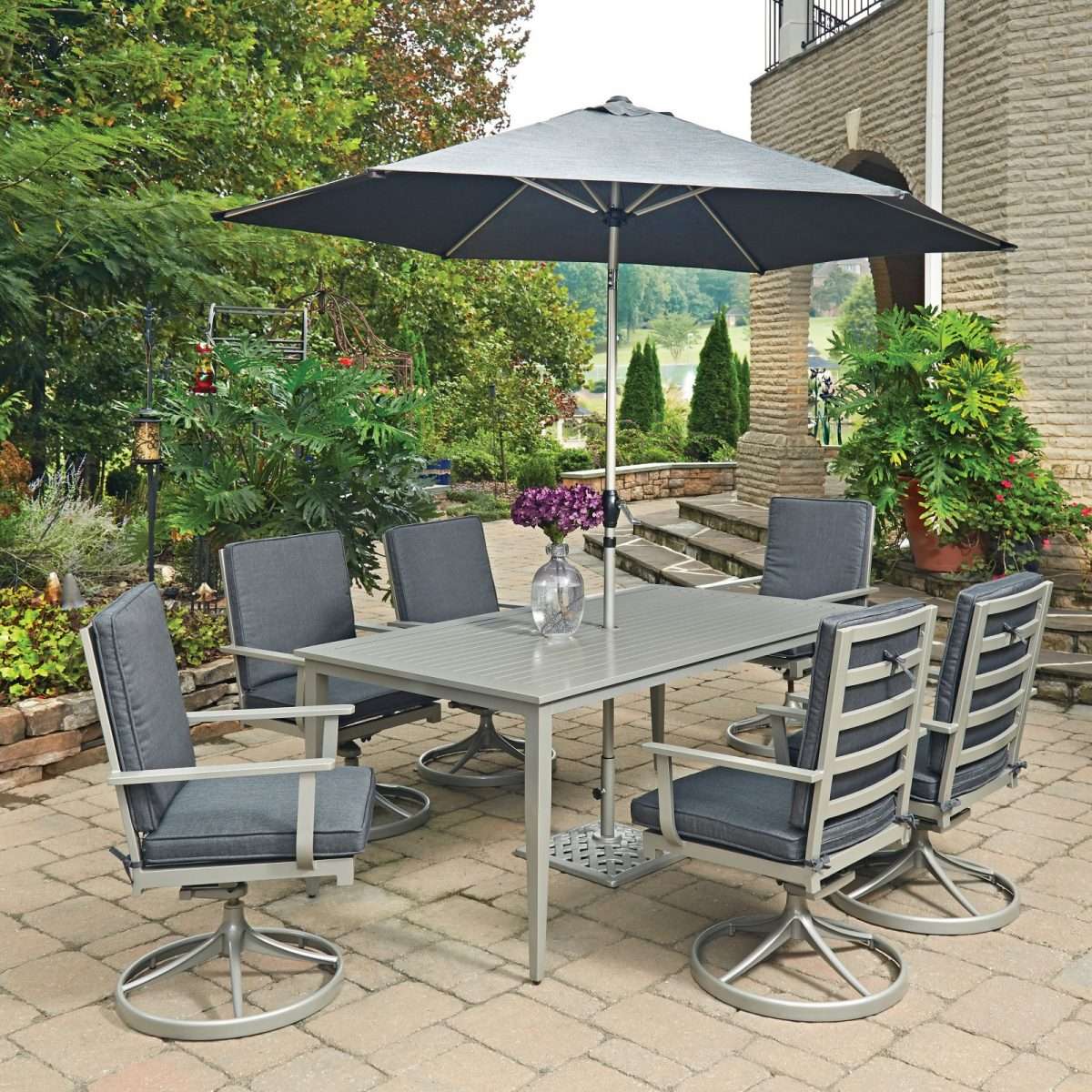 South Beach 9 Pc. Rectangular Outdoor Dining Table  6 Swivel Rocking ...