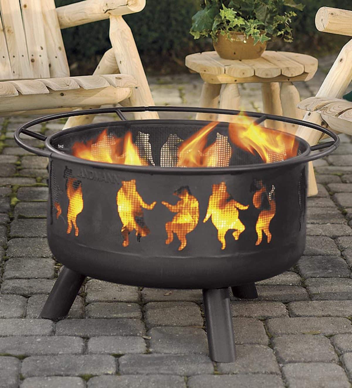 Steel Dancing Bears Outdoor Fire Pit with Cooking Grill
