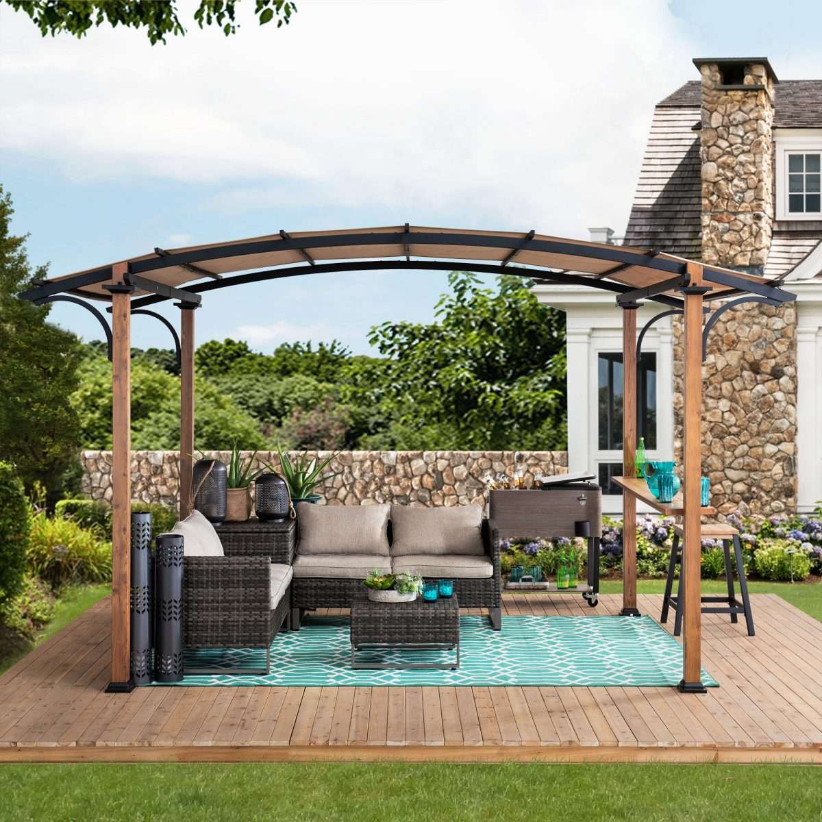 Sunjoy Beechhurst 10 ft. x 7.75 ft. Steel Arched Pergola with Natural ...