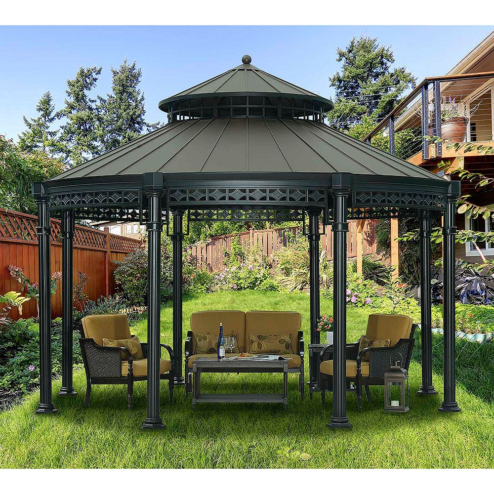 Sunjoy Ontario 14 ft. Dia Round Gazebo with Vented Canopy in Copper ...