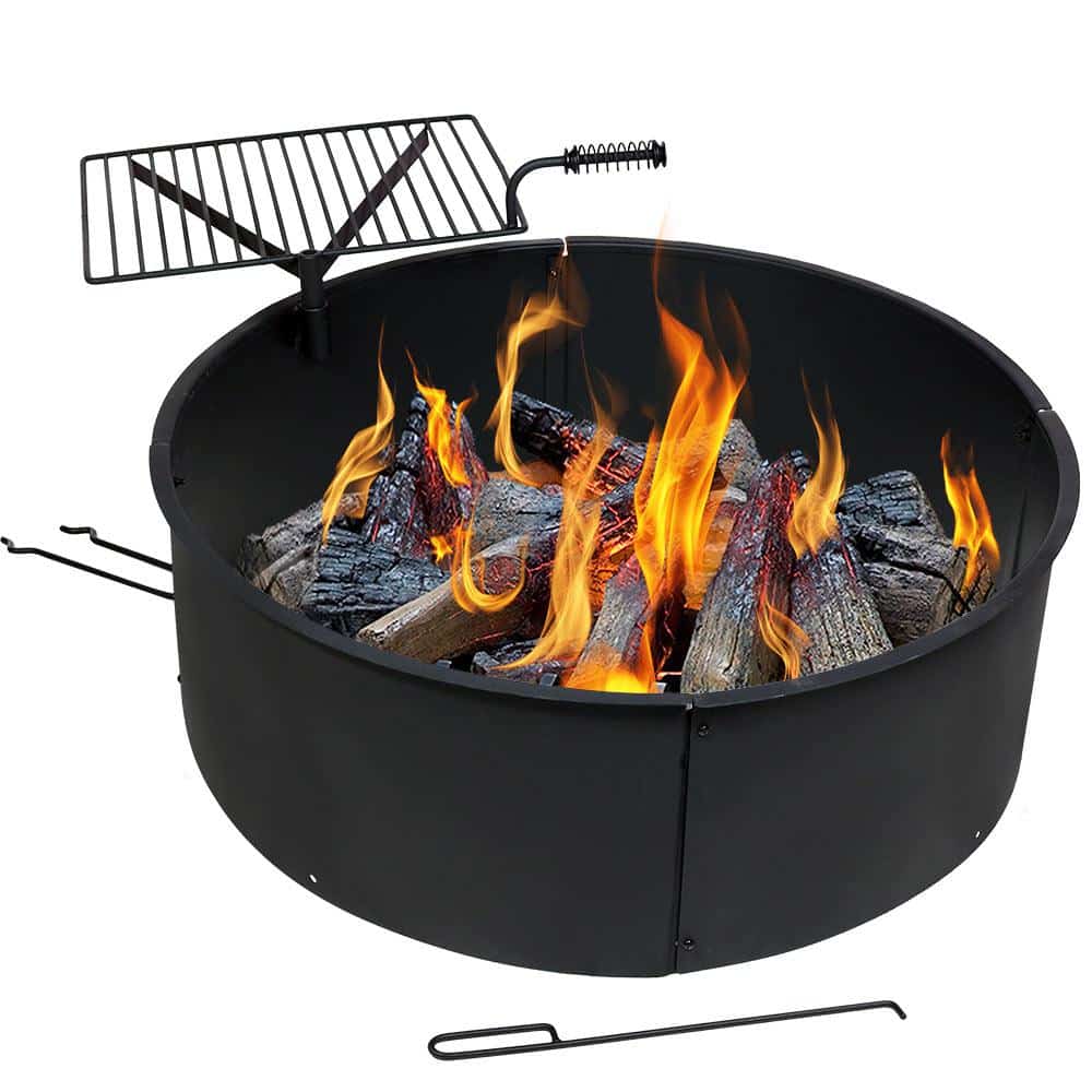 Sunnydaze Decor 36 in. Round Steel Wood Burning Fire Pit Kit with ...