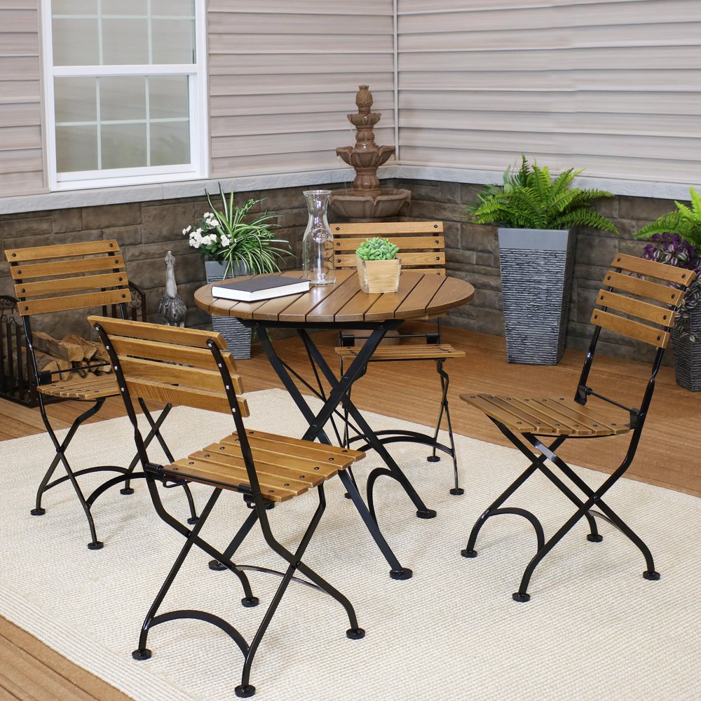 Sunnydaze European Chestnut Wood Folding Bistro Table and Chairs Set ...